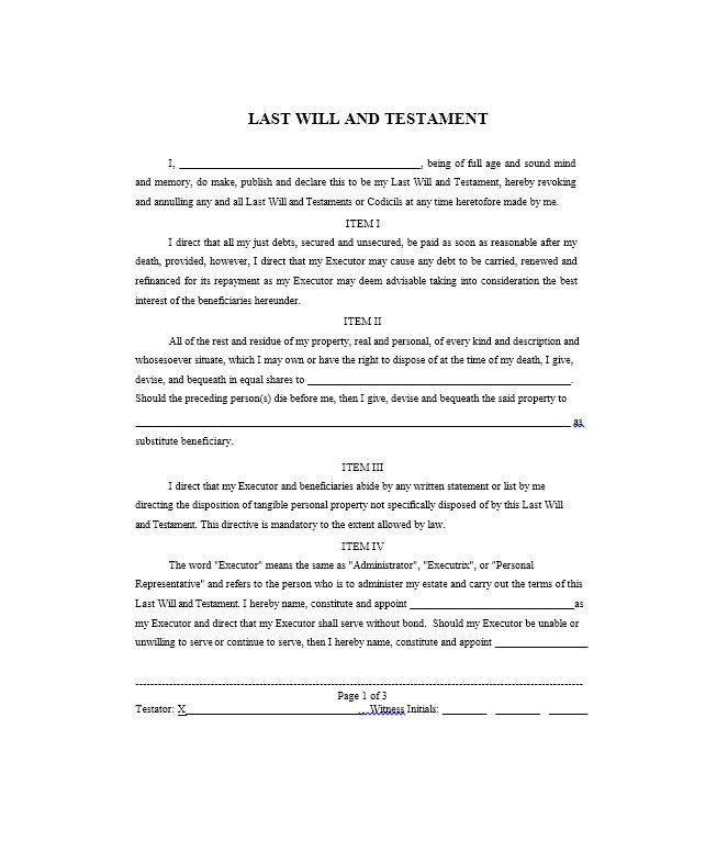 free printable last will and testament forms
