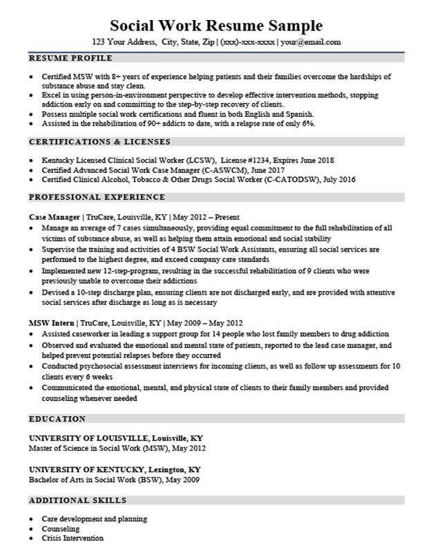 social work resume sample