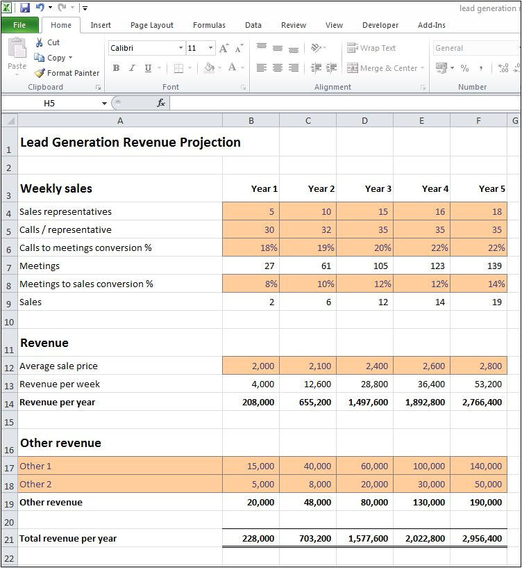 Lead Generation Plan Template Lead Generation Revenue Projection Plan Projections