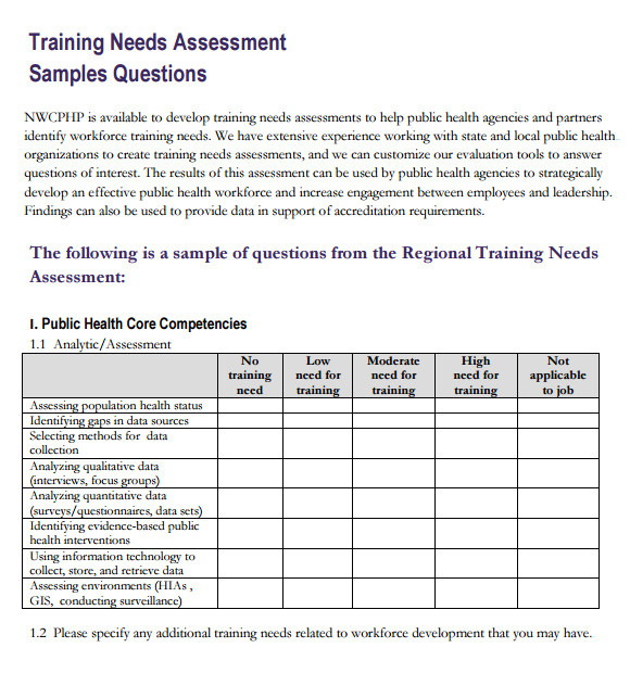sample training needs assessment