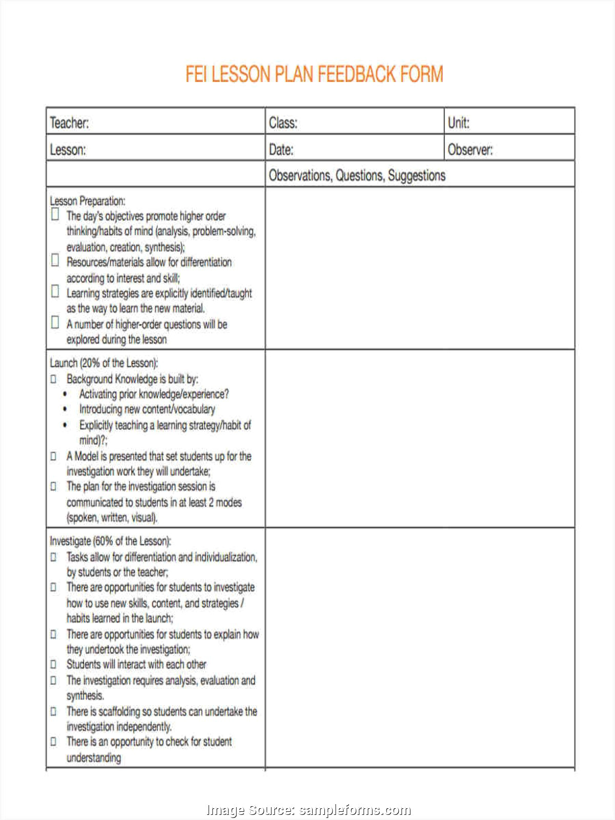 valuable lesson plan feedback template 14 sample teacher feedback f