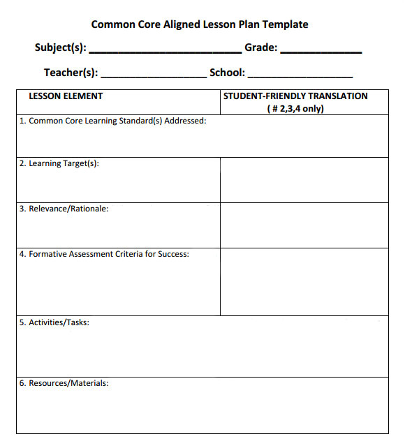 Lesson Plan Template Using Common Core Standards 1 Lesson Plan Template Using Common Core Standards 7 Sample Common Core Lesson Plan Templates to Download