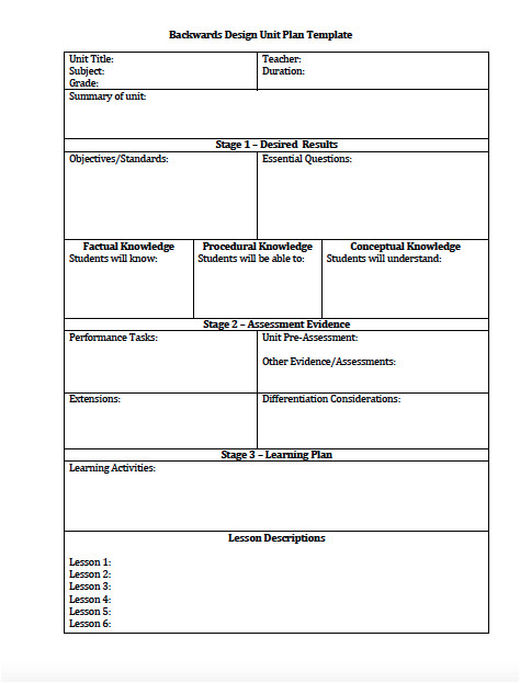 unit plan and lesson plan templates for