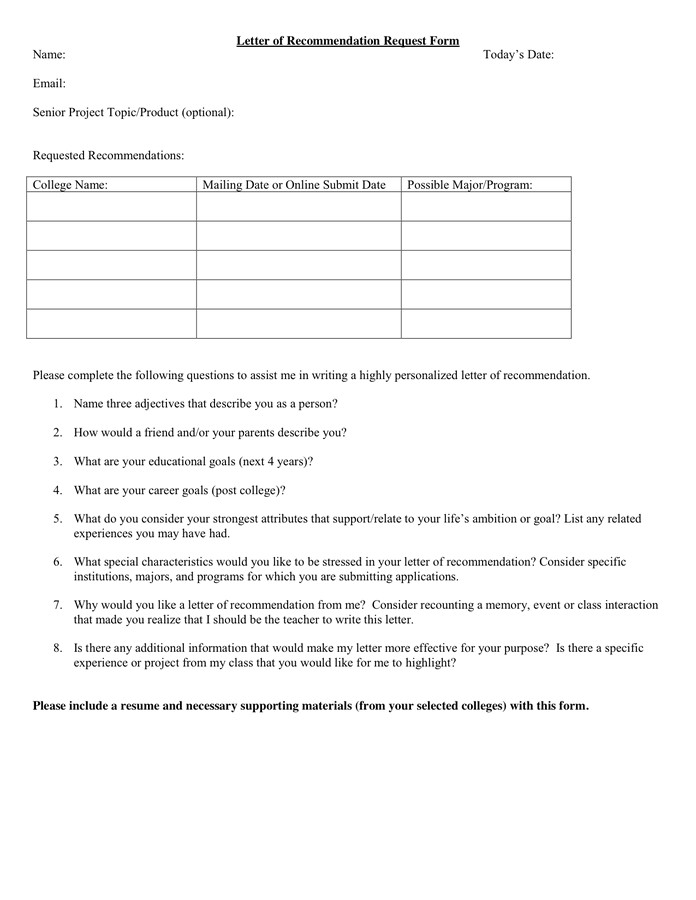 letter of recommendation form