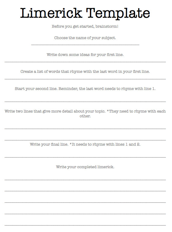Limerick Writing Template Limerick Writing Appreciating Literature Scholastic Com