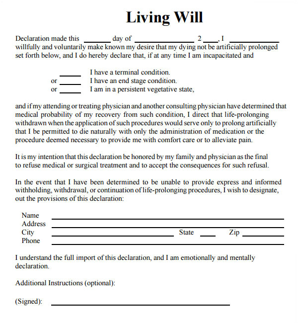 Living Will Samples Templates 9 Sample Living Wills Pdf Sample Templates