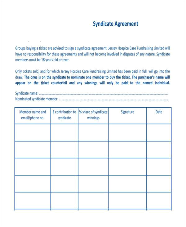 lottery syndicate agreement form