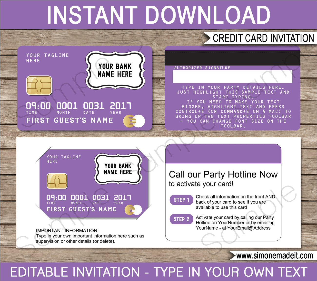 purple credit card invitations template