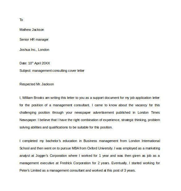 consulting cover letter