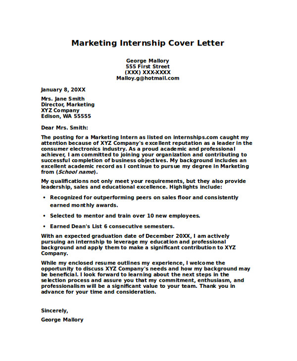 internship cover letters