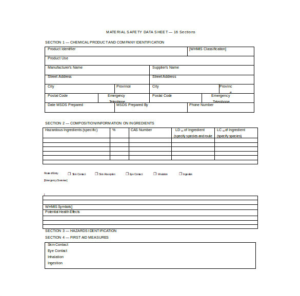 Material Safety Data Sheet Template Free 27 Data Sheet Templates Free Sample Example format