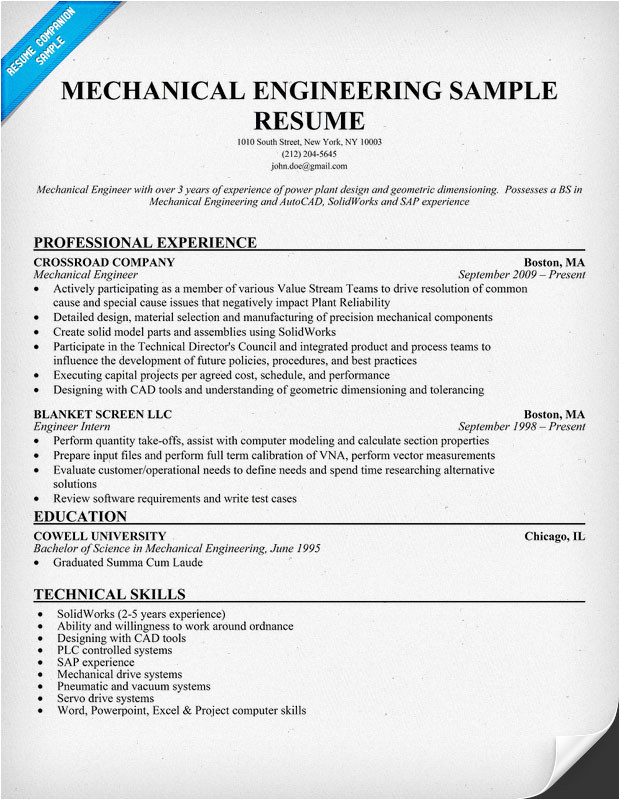 resume format for engineers