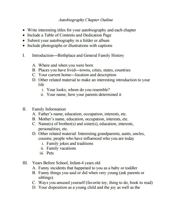 Memoir Outline Template 7 Autobiography Outline Template Doc Pdf Free