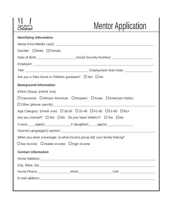 mentor application template