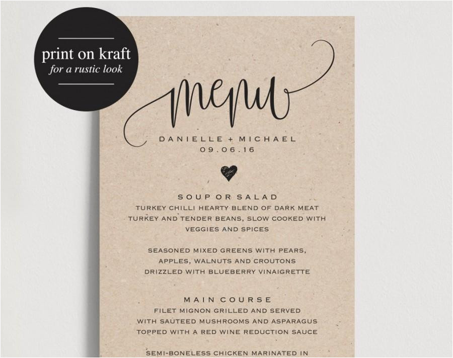 rustic wedding menu wedding menu template menu cards menu printable rustic wedding wedding dinner menu pdf instant download bpb203 4