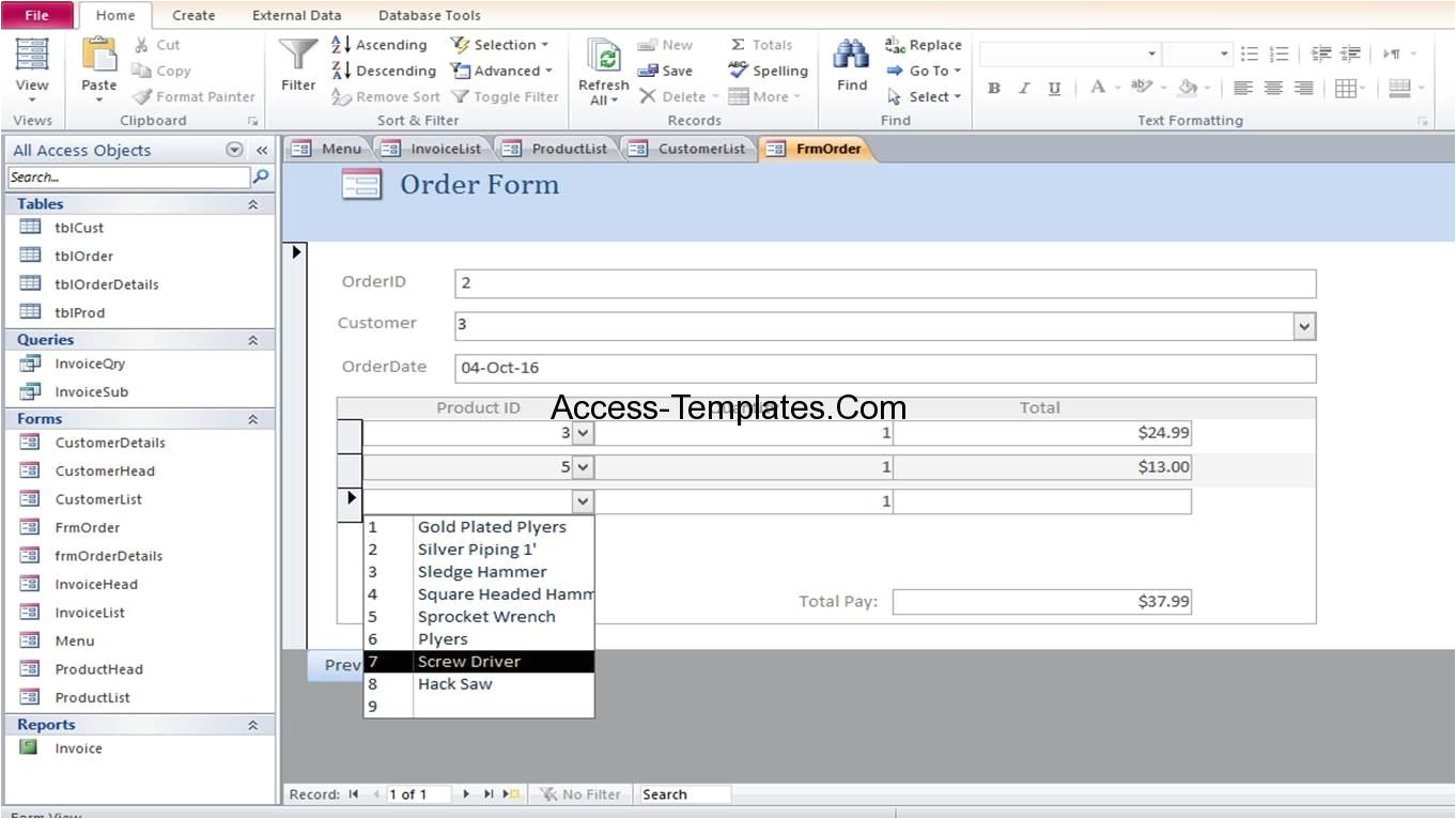microsoft access invoice template