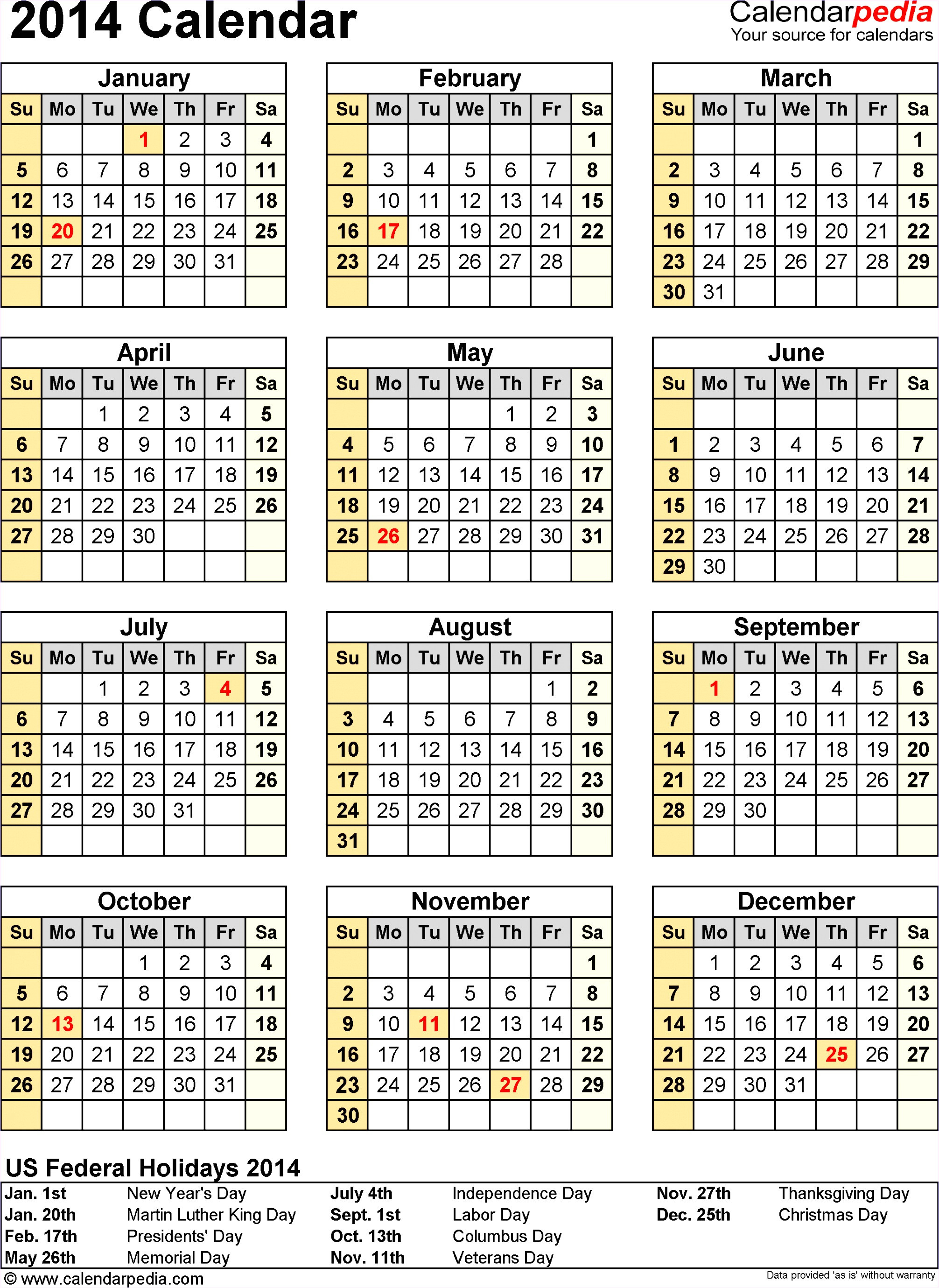 ms excel calendar template 2014 x2784