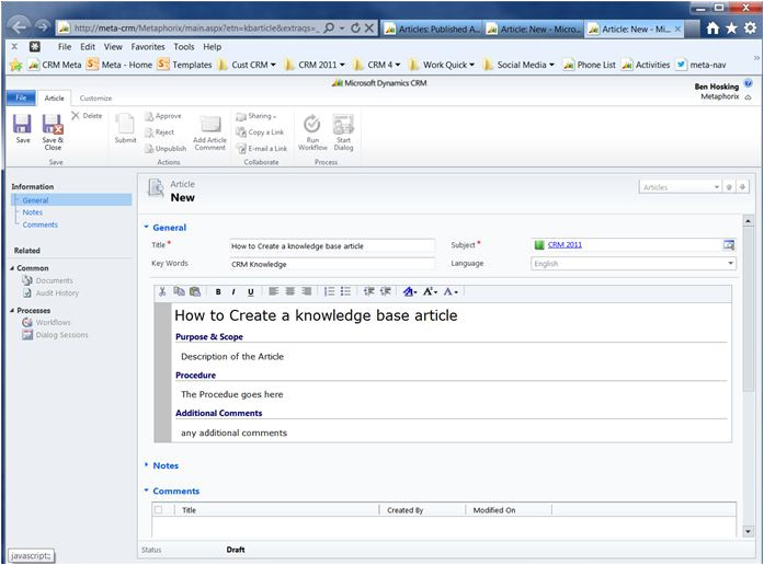 crm 2011 how to add a knowledge base article