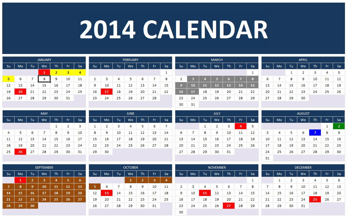 2014 calendar template excel