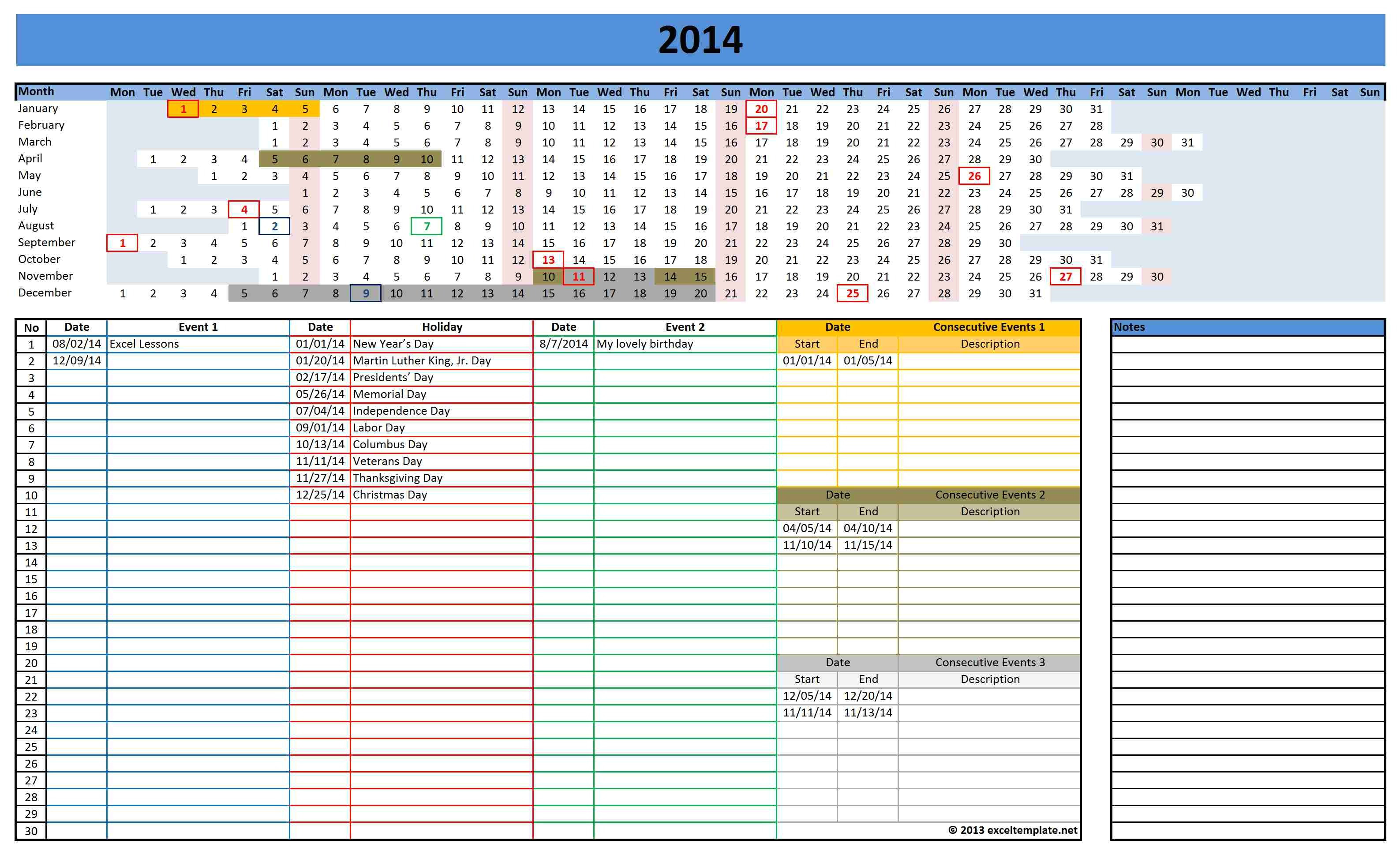 microsoft calendar template 2014