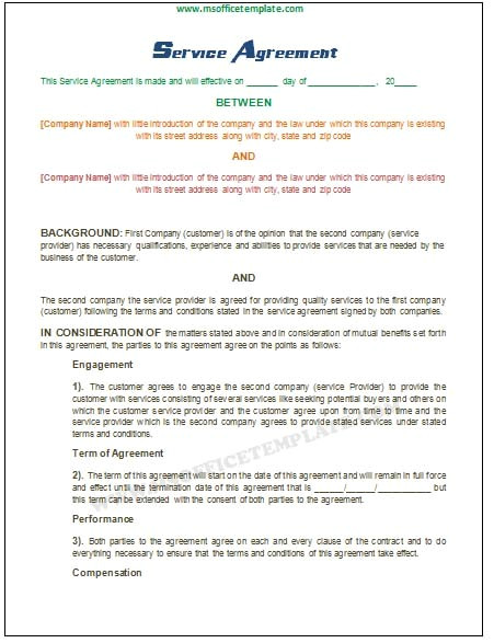 Microsoft Office Contract Template Microsoft Office Templatesservice Agreement Template