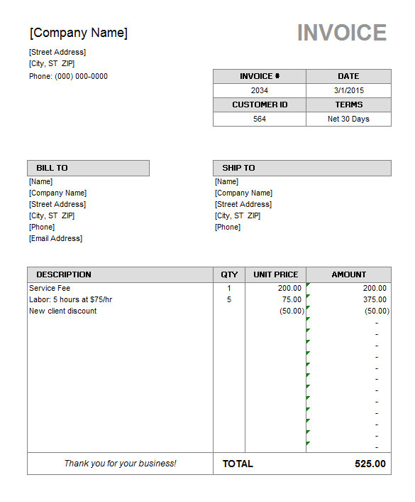 microsoft office word invoice template