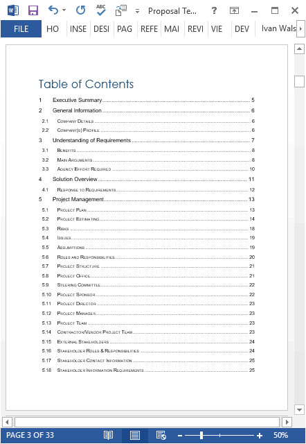microsoft office table of contents template