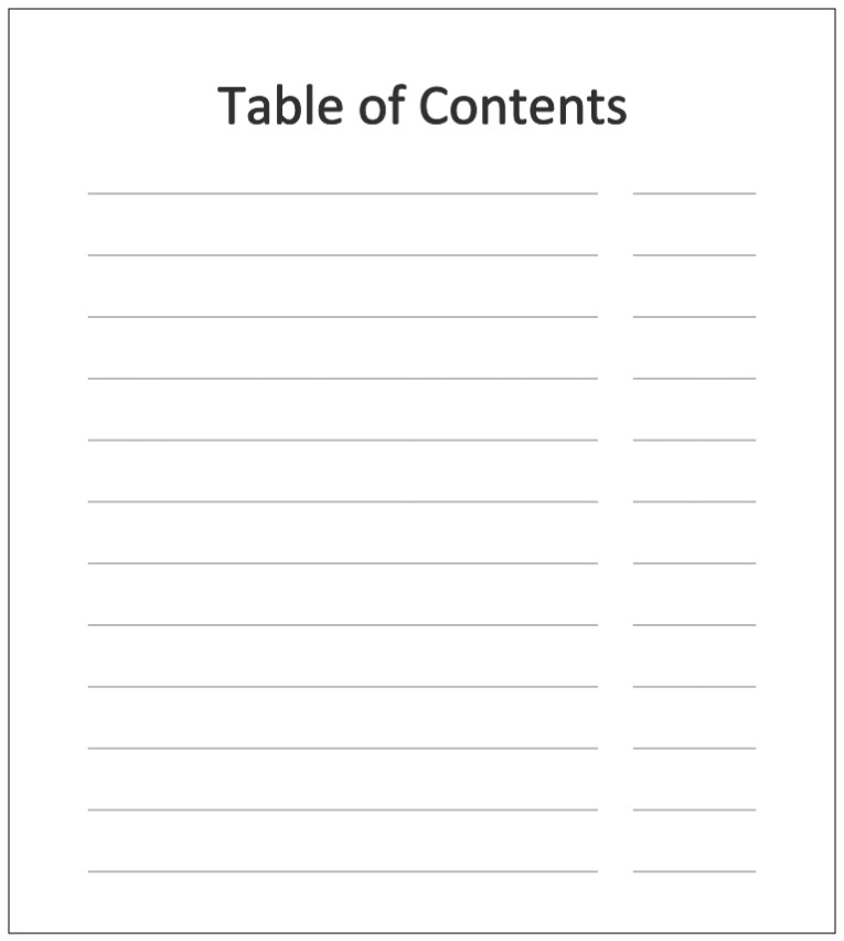 microsoft word table of contents template blank