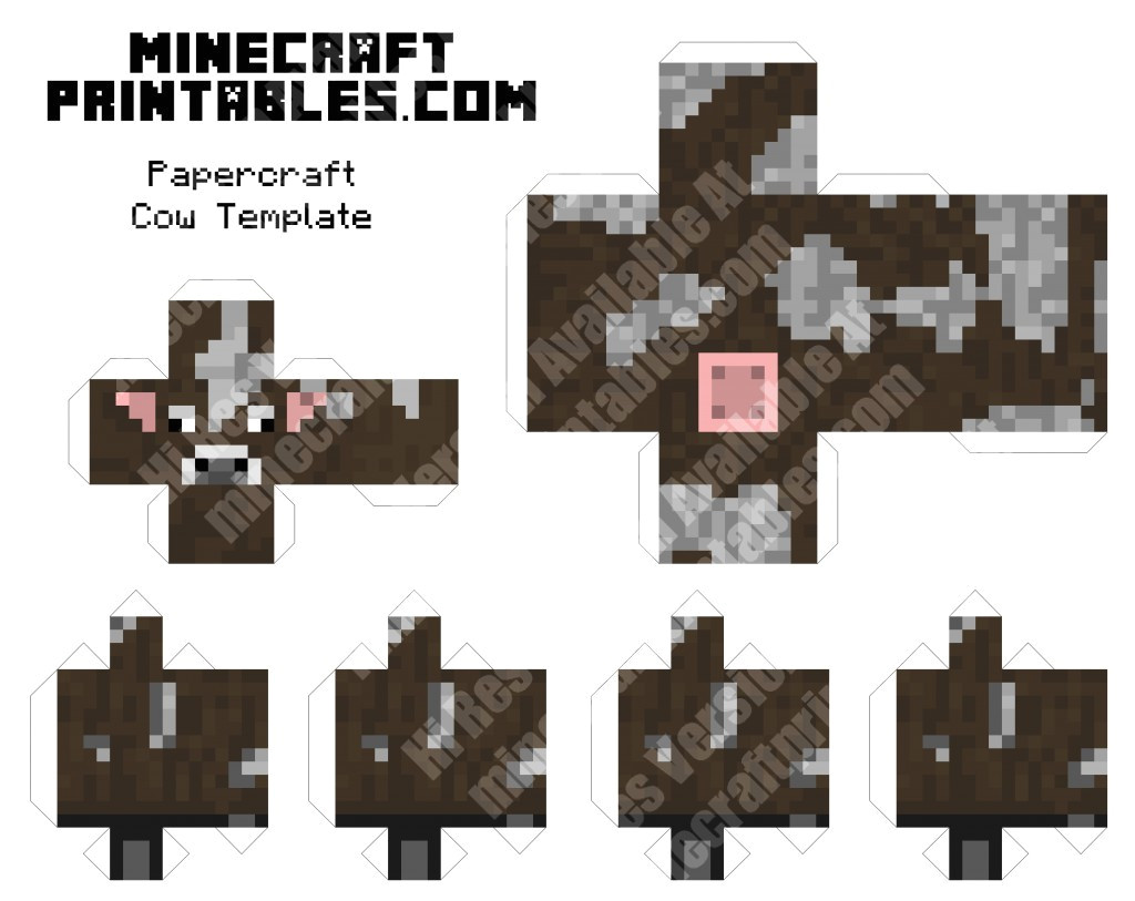 Minecraft Cow Template 1 Minecraft Cow Template Cow Printable Minecraft Cow Papercraft Template