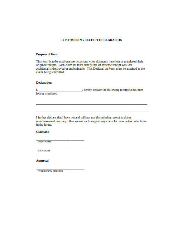 Missing Receipt Affidavit Template 16 Sample Receipt forms In Doc Sample Templates