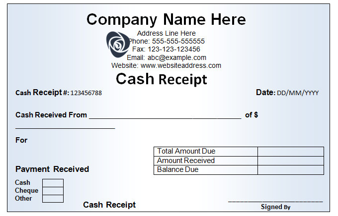 downloadable business cash receipt template for mircosoft word or excel
