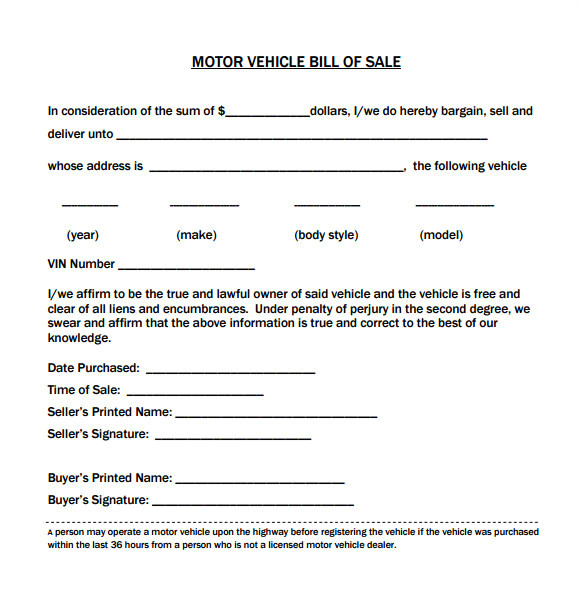 vehicle bill of sale template