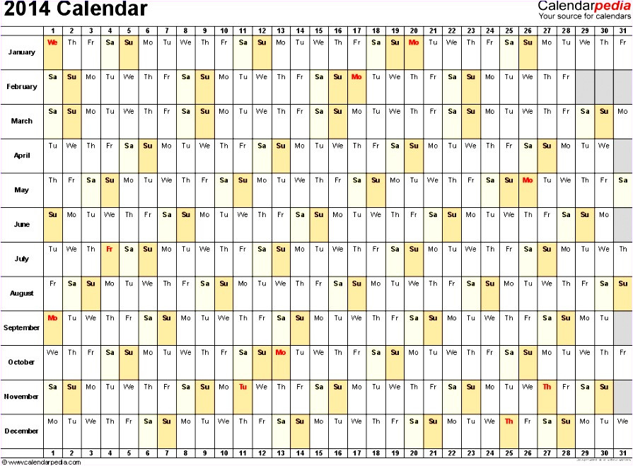 monthly calendar excel template 2014 t6436