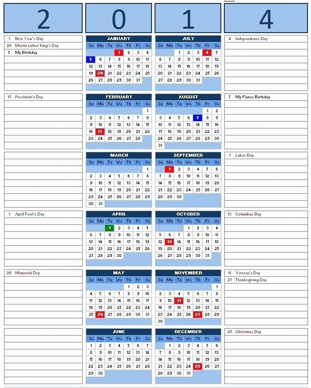 excel calendar template 2014