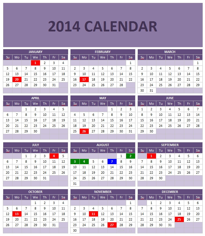 2014 calendar templates