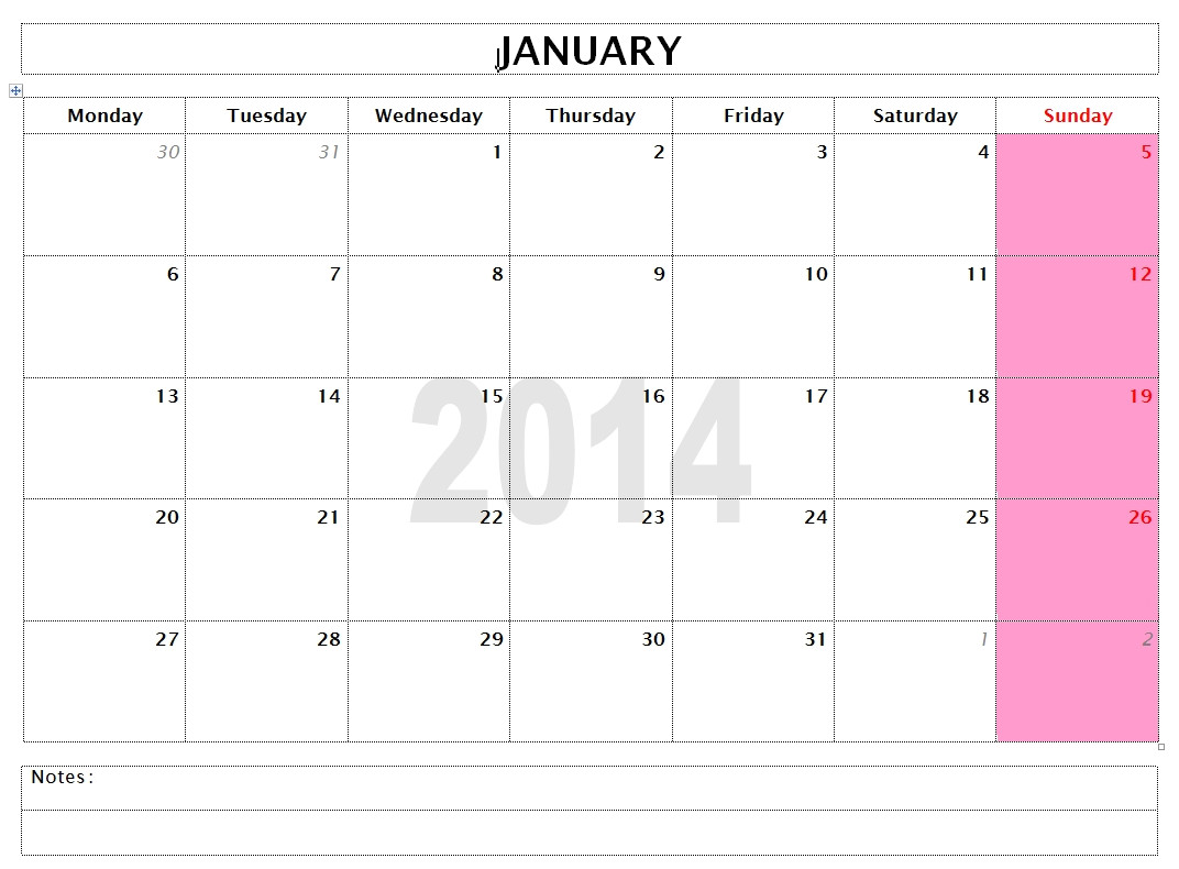 2014 calendar templates