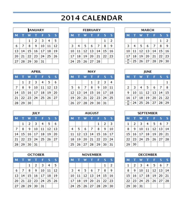 2014 year calendar