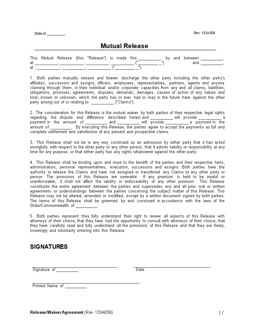 mutual release waiver agreement