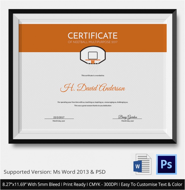 netball certificates