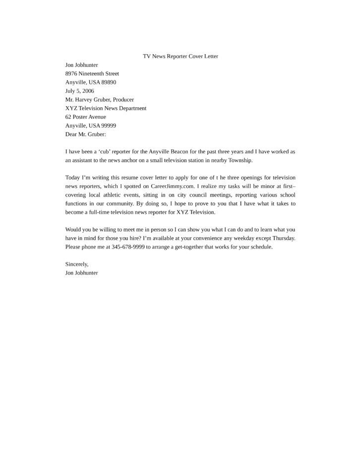 News Anchor Cover Letter Tv News Reporter Cover Letter Samples and Templates