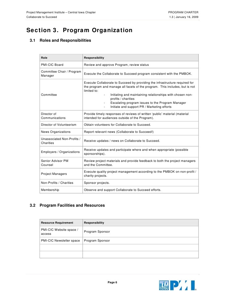 Non Profit Charter Template Pmi Charter Template Pmi Project Charter Template Edit