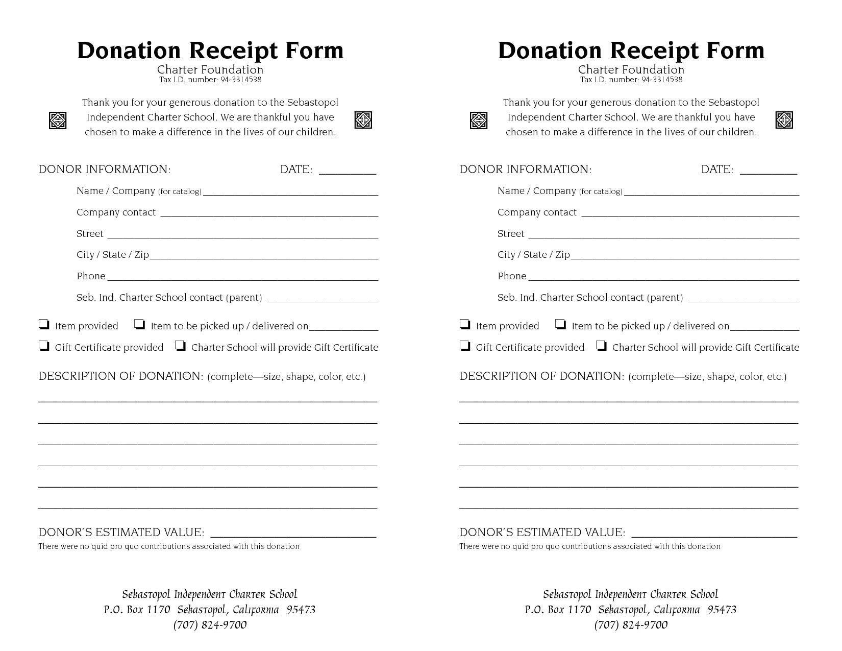 post non profit donation receipt form 99503