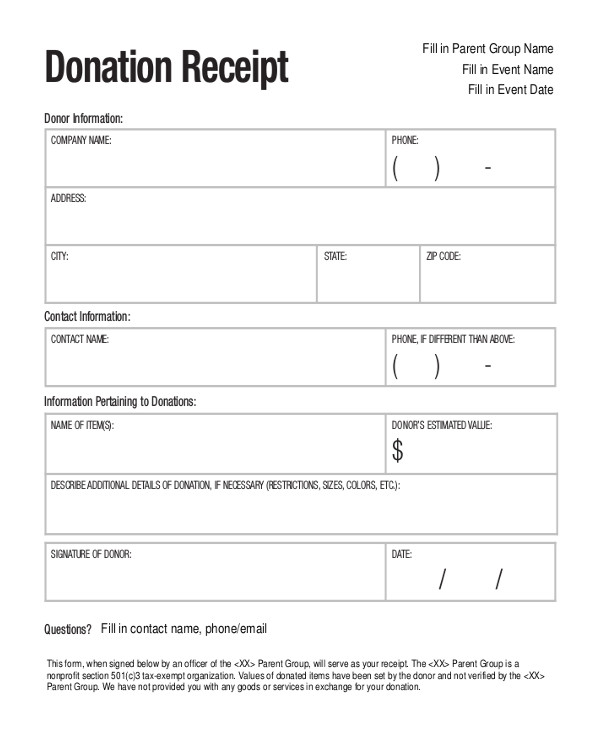 donation receipt letter for tax purposes