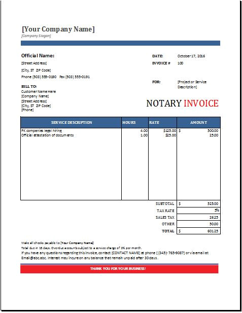 notary invoice