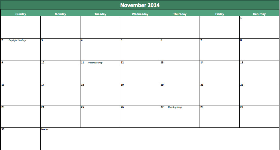 november 2014 calendar