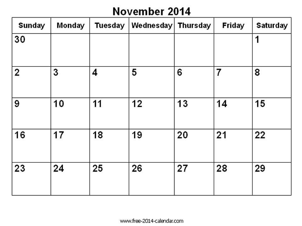 November 2014 Blank Calendar Template November 2014 Calendar Printable Blank Printable