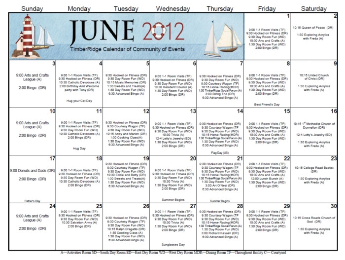 nursing home activity calendars