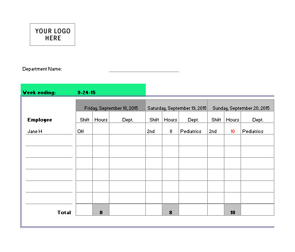 sample nursing schedule