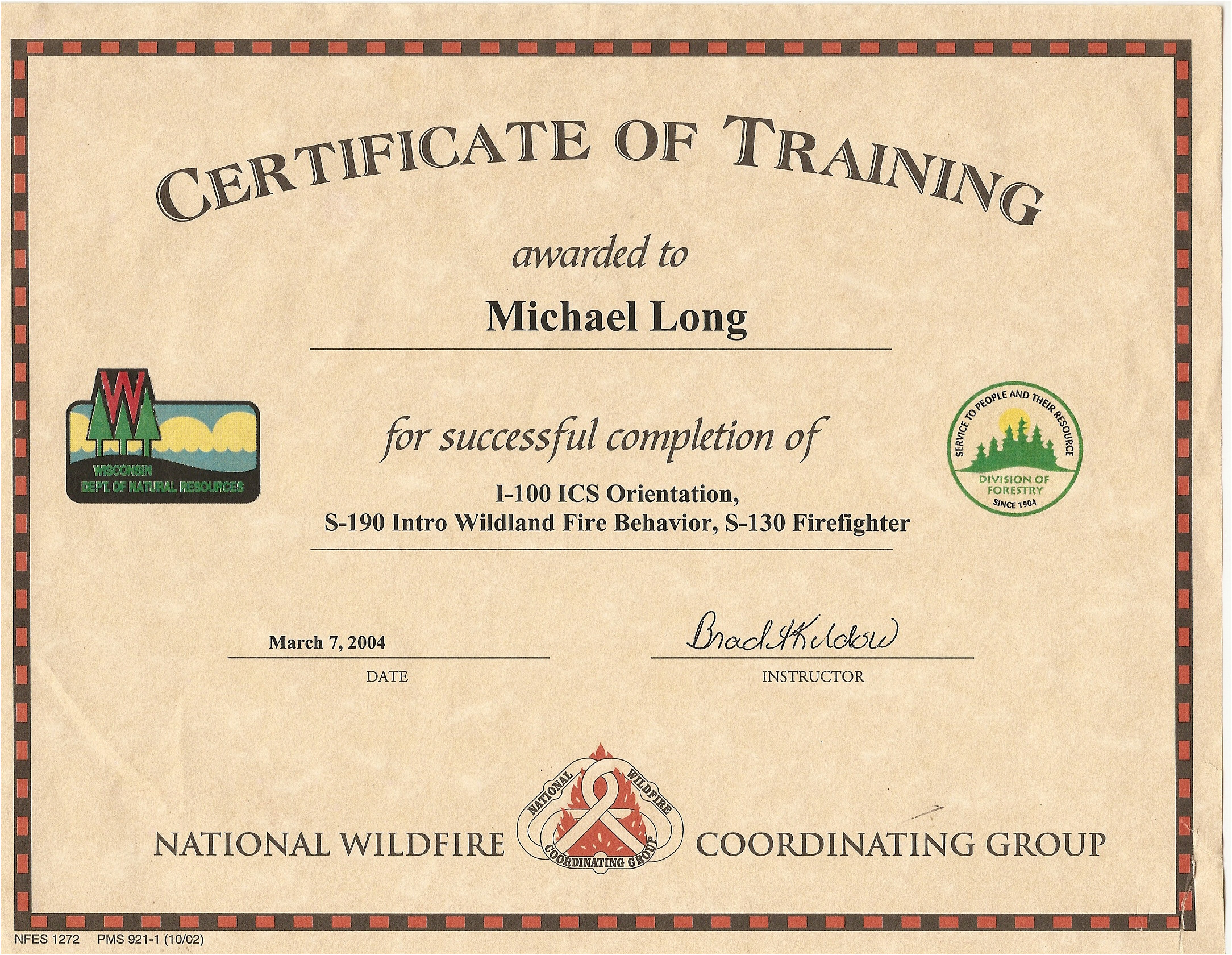 Nwcg Certificate Template Mike Long Cf Ms