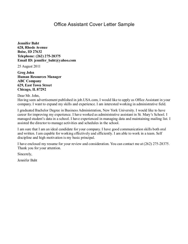 Office associate Cover Letter 1 Office associate Cover Letter Office assistant Cover Letter Example Example Cover Letter